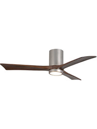 Irene 52 inch Flush-Mount Ceiling Fan with Solid Wood Blades and Light Kit in Brushed Nickel.